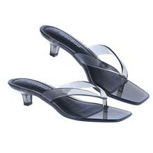 Belovely Clear Strap Kitten Heel Sandals [CLEAN-1] - Black - View 2