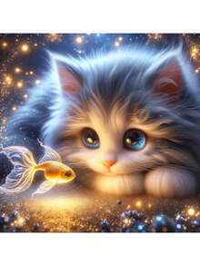 5D钻石画套装，可爱猫咪图案，全钻钻石马赛克艺术品，适合初学者，DIY手工钻石画，珠宝艺术家居墙面装饰礼品 - 圓鑽 - 查看 10