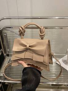 Solid Color Pleated Edge Handbag, Flap Crossbody Bag, Retro Floral Pattern Women Bag - Khaki - View 7