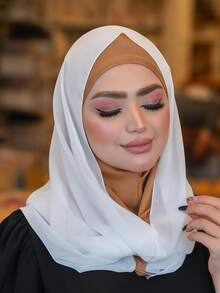 1pc Women's Solid Color Minimalist Versatile Muslim Instant Hijab, Pullover Style Hijab For Quick And Easy Wear, Solid Color Minimalist Casual Elegant Classic Versatile, Built-In Chiffon Scarf, Soft Chiffon Fabric, Comfortable Breathable Material, Suitable For Daily Wear - Multicolor - View 4