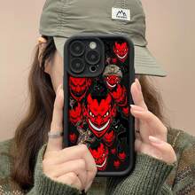 Cabezas de diablo rojo sobre fondo negro. Esta elegante funda es compatible con Samsung, Apple, VIVO, OPPO, , Transsion, ,  y Honor. Fabricada en silicona TPU, ofrece protección contra golpes y caídas, además de una sensación superior. Es un regalo ideal para familiares, amigos y seres queridos, y una opción perfecta para San Valentín y Año Nuevo. - Negro - Ver 1