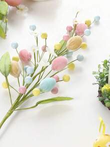 1支人造复活节花卉，色彩缤纷的复活节彩蛋浆果装饰，春季花茎复活节彩蛋装饰，适合家居派对花瓶花卉中心摆件 - 多色 - 查看 5