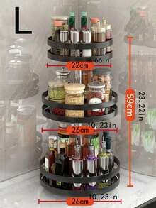 1pc 360° Rotatable Modern Minimalist Iron Metal Spice Rack Holder, With Unique Stainless Steel Cylindrical Stand Details, Suitable For Storing Spice Jars And Decorations, Applicable For Kitchen Counter Shelves And Display, Suitable For Year-Round Use. - View 3