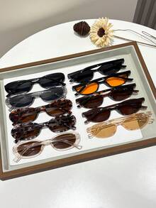 10pcs Women's Plastic Multicolor Cat Eye Full Frame Tinted Lens Casual Glasses, Suitable For Daily Life, Vacation, Outdoor Activities - 10pcs 紋茶 - 查看 2