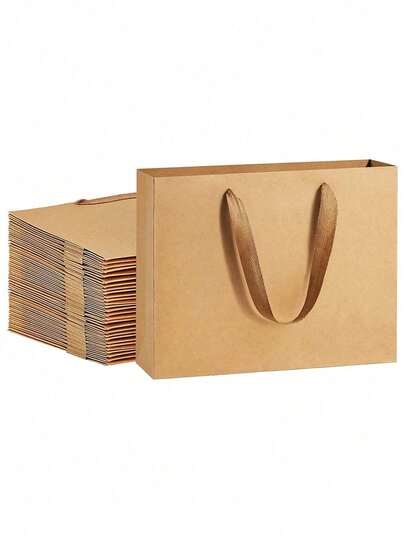 1/3/5/10pcs Thick Kraft Paper Gift Bags With Handles, Sturdy Large Paper Shopping Bags Suitable For Retail, Merchandise, Wedding Party Favors
