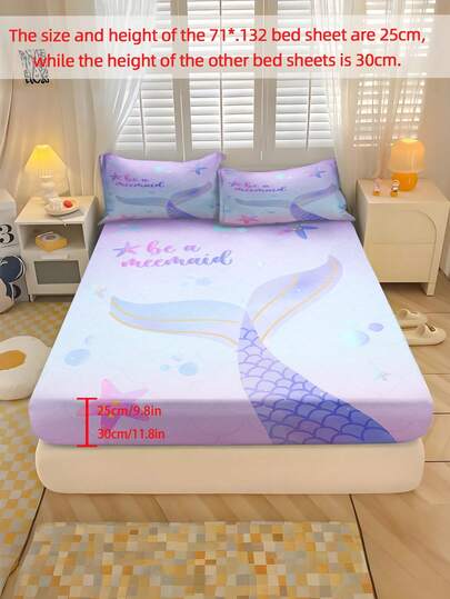 2/3PCS Home Textile Bedding, Purple Fishtail Bed Sheet Set, Polyester Material, Digital Printing, Multiple Size Options, Suitable For Teenagers, Boys And Girls, Seasonal Gifts, Bedrooms And Festivals.