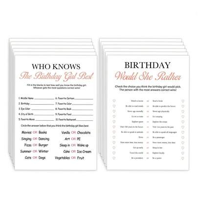 Birthday Party Decorations - Who Knows The Birthday Girl Best - 2 Sets Of 20 Guest Supplies, Birthday Card Set - 50 Cards, Sweet Party Supplies