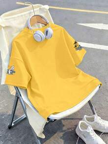 Boys' Yellow Holiday Beach Adventure Car Print Short Sleeve T-Shirt, Comfortable Soft Fabric For Spring/Summer - Yellow - View 2