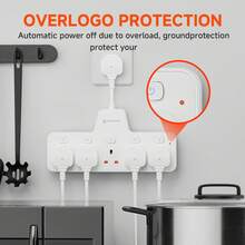 2500W壁挂电源插座，PC材质，独立开关控制，5个AC插座，适用于客厅、厨房、办公室、卧室，黑/白 - 英規插(220-240V) - 查看 6