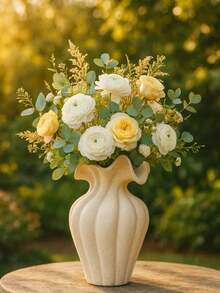1pc Boho Style White Striped Ceramic Vase With Fresh Flowers, Modern Small Vase Suitable For Pampas Grass, Home Decor For Living Room, Coffee Table Or Bookshelf, Gift, Living Room Decor | Boho Style Vase | Ribbed Vase, Vase Decor - Multicolor - View 3