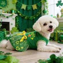 St. Patrick's Day Pet Costume | Green Shamrock Tutu Dress | Small Dog Cat Lucky Irish Outfit - Green - View 1