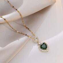 钛钢镀金心形项链，奢华高端珠宝，适合婚礼、浪漫礼物和日常佩戴 - 彩色 - 查看 7