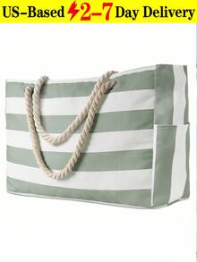 Beach Bags For Women, Large Waterproof Beach Tote Bag With Zipper, Plus Size Women's Waterproof Beach Tote Bag, Women Canvas Shoulder Bag, Waterproof Sandproof Swim Pool Bag, Large Tote (Pattern Random),  Portable, Foldable, Business Casual Simple Stripe Design Tote Bag For Teenagers, Women, College Students, Middle & High School Students, Outdoor, Travel, Picnic, Work, Business, Commuting, Vacation, Shopping And Holiday[US Local Warehouse]The Best Gift Choice, Birthday Gift - Nhiều màu - Xem 15