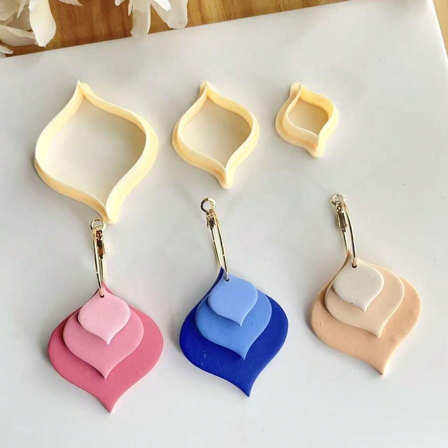 3件套复古风格聚合物粘土模具切割器套装，DIY珠宝制作工艺工具套装，适用于粘土塑形和手工珠宝制作，派对和节日主题 - 黃色 - 查看 1