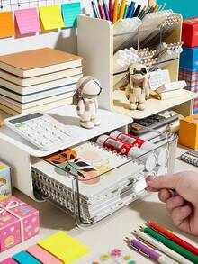 1个多功能桌面收纳盒，带笔筒和抽屉，无需电源，便携式办公用品和宿舍必备，倾斜笔筒适合学生桌面，是大学和高中学生返校的完美礼物，办公桌配件，桌面收纳盒，文具收纳，铅笔盒，教师节礼物，家居必备，2026毕业季派对用品，复活节派对用品 - 彩色 - 查看 5