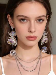 1 Pair Exaggerated Fashion Colorful Acrylic Crystal Flower Ball Earrings, Large Size Summer Casual Holiday Party Gift Beach Vacation Jewelry For Women - Acrylic Extra Large Flower - View 7