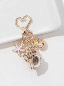 天然不对称贝壳、海星、海螺和海星装饰配件，心形扣环设计，钱包吊坠装饰，适合作为伴娘礼物，海洋风海星贝壳钥匙扣装饰，非常适合女士度假期间日常佩戴，时尚夏季海滩配饰，是母亲节、情人节和其他节日的理想礼物。 - 彩色 - 查看 8