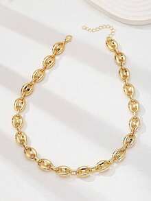 1 Pc Minimalist Golden Color Chunky Chain Necklace For Women - Gold - View 4