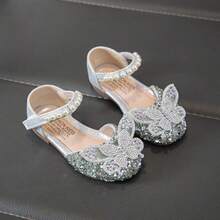 Infant Flat Shoes, Girls' Bowknot Rhinestone Hook And Loop Casual Shoes, Suitable For Wedding Party - Silver - View 5