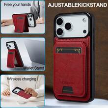 OUKNOEO 可拆卸磁吸无线充电仿皮手机壳,兼容 17 Air 16e 15 14 13 Pro Max S26 S25 Edge S24 Ultra Plus A37 A57 Pixel 10 9 8 7,带卡槽防盗卡包 - 紅色 - 查看 12