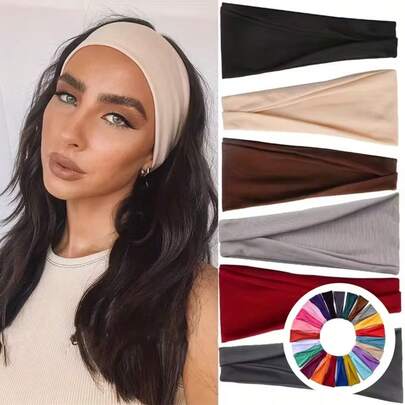 Women's Solid Color Elastic Sports Headband, Suitable For Yoga, Running, Workout, Absorbent Headscarf, Fashion Sports Hair Band, Hair Accessories