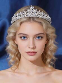 1 pieza Elegante corona de boda de aleación, adecuada para mujeres, se puede usar para decoración de boda o fiesta de cumpleaños, mostrando un estilo real, verano, playa - Plateado - Ver 2