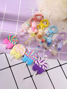 New Cute Soft Clay Striped Beaded Ice Cream Keychain, Simulated Lollipop Keyring, Bag Pendant - Multicolor - View 2