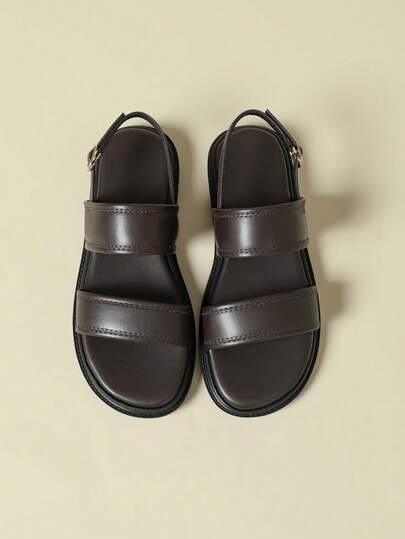 Giày sandal quai ngang đế dày cho nữ, mẫu mới Xuân/Thu 2026, thoáng khí, thanh lịch, phù hợp với váy, phong cách Bohemian, cổ điển, hở mũi, thoải mái, thời trang đi biển/ngoài trời, màu kẹo ngọt, nâu sô cô la, mũi tròn, khoét rỗng, giản dị, giày La Mã quai ngang tối giản, cỡ lớn 41-43.