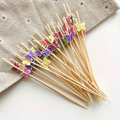 Vibrant Butterfly Skewers - Colorful Picks For Desserts, Fruits And Salads, Perfect For Party Buffets, Cake And Cupcake Decorations, Charming Cocktail Toothpicks, Suitable For Event And Holiday Table Settings, Dessert Decor | Butterfly Pattern Design