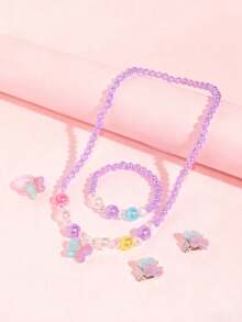 5pcs Girls Lovely Butterfly Pendant Necklace, Bracelet, Ring And Earrings Jewelry Set, Suitable For Girls Daily Wear And Gift - one-size - View 4