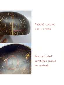 1pc Natural Coconut Shell Bowl With Wooden Spoon And Fork, Salad Bowl, Ice Cream Bowl, Student Bowl, Kitchen Tableware, Wooden Bowl, Wooden Spoon, Yogurt Bowl, Oatmeal Bowl, Salad Bowl, Dessert Bowl - Mocha Brown - View 3