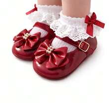 Baby Shoes For Christenings, Birthdays, Parties, Weddings; Comfortable And Soft Mary Jane Shoes, Lined, 0 To 12 Months. - 紅色 - 查看 7