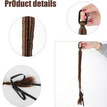 Peluca trenzada hecha a mano para coleta, moño bajo, coletas, trenza suelta, coleta lateral, adecuada para primavera y verano - Dark Brown - Ver 5