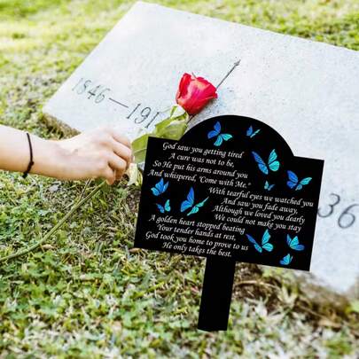 1pc 2D Flat Classic Style Butterfly Memorial Stake, For Thanksgiving - Ground Mounted Garden Decor, Non-Electrical Tribute Plaque, Featuring Gravesite, Memorial And Personalized Garden Decor Themes