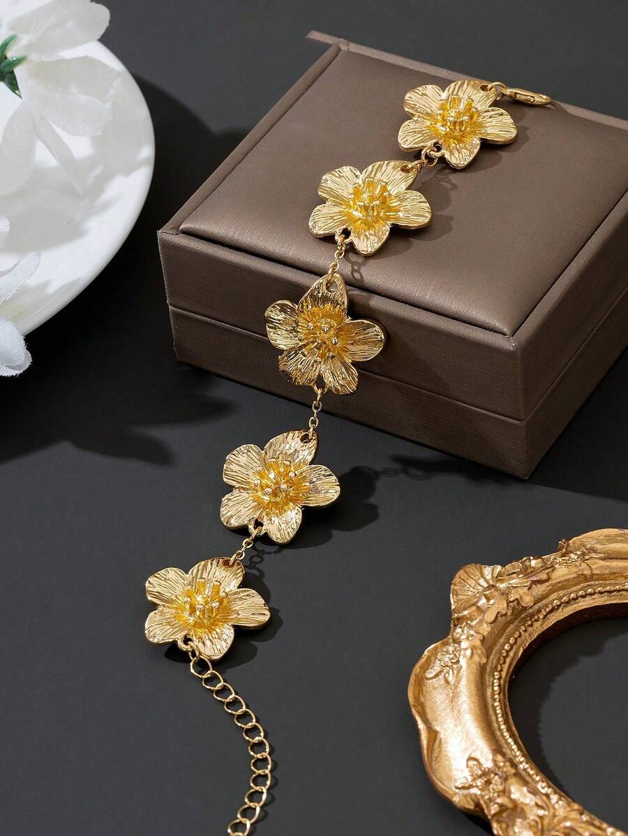 1 chiếc vòng tay nữ kiểu dáng mùa hè thanh lịch với họa tiết hoa (Không kèm hộp quà) - Vàng - Xem 1