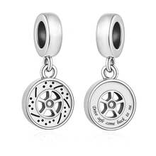 1 件 925 纯银车轮吊坠，“Drive Come Back To Me” 刻字吊坠珠 DIY 男女通用汽车饰品礼品 - 銀色 - 查看 6