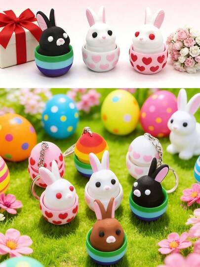 1pc Easter Bunny Push Button Stress Relief Keychain Accessory, Easter Egg Toy Model Decor