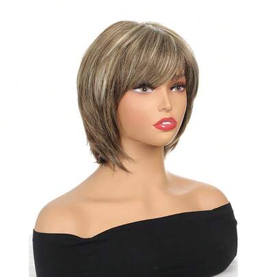 Women's Fashion Synthetic Wig With Air Bangs Short Straight Hair Hairpiece