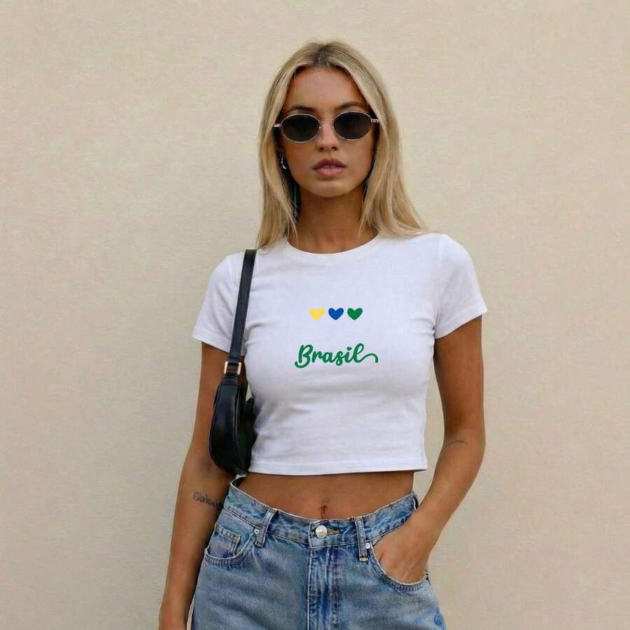 Cropped T-Shirt Brazil World Cup Fan Look - 白色 - 查看 1
