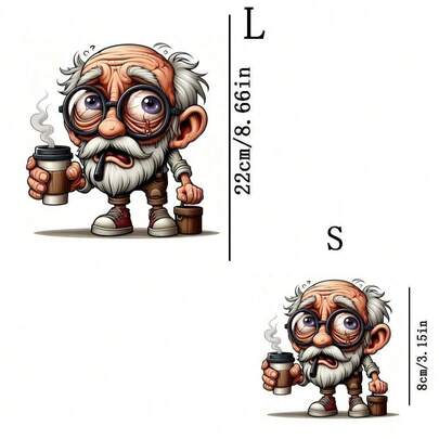 1 قطعة/2 قطعة/3 قطع رقعة نقل حراري بطباعة كرتونية عتيقة لجد القهوة، ديكور قماشي بطراز ساخر عتيق، مناسب لعشاق القهوة والملابس الشارعية والبضائع الإبداعية