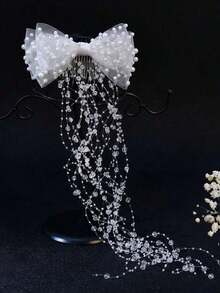 1pc Elegant Bow & Tassel Bridal Headpiece, Wedding Party Hair Accessory ZVF4 - 白色 - 查看 2