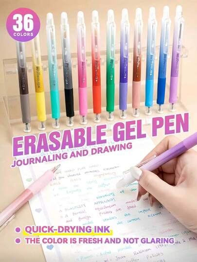 1pc Smooth Erasable Pen, 12/24/36 Colors, Student Writing Smooth Quick-Drying Erasable Ballpoint Pen, Minimalist Design, Easy To Erase, Colorful Neutral Pen, Suitable For Journaling DIY