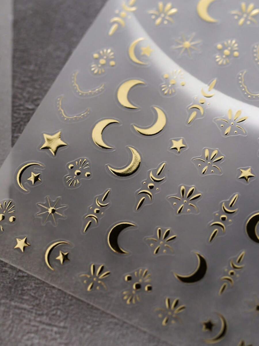 1片热压星月复古奢华新月星花星光神秘宇宙风格美甲贴纸 5D 华丽星空美甲贴花 自粘美甲装饰贴片 女士 - 彩色 - 查看 1