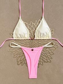 Summer Fashion Shiny Nylon Splice Unique Design Sexy Bikini Set 2 Pieces, Suitable For Beach Vacation, Bikini Beach Party, Music Festival, Surfing And Other Activities - Multicolor - View 1