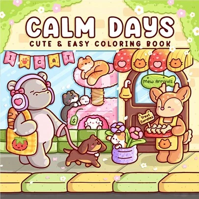 Peaceful Moments Cute Coloring Book: Adorable Animals And Cozy Town Scenes, Stress Relief, 48 Pages Of 200g Thick Non-Bleed Paper, Ideal For Relaxation, A Creative Gift For Girls.