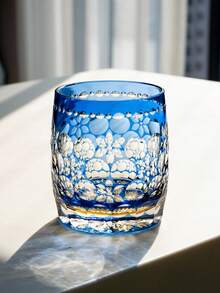 1只玉舞切割蓝色威士忌酒杯，古典手工吹制水晶杯，手工雕刻水晶玻璃杯，高端酒杯，330毫升/11.62盎司 - 藍色 - 查看 11