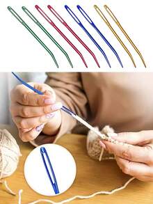 8pcs Portable Aluminum Crochet Hooks, 2pcs Each Of Yellow, Red, Blue, Green, Large Eye Tip Hand Sewing Needles, Suitable For Outdoor Knitting, Sweater Repair, Doll Making, DIY Crafts - Aluminum Large-eye Curved Needle - View 9
