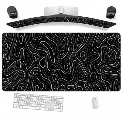 这款黑白地形图案大号游戏鼠标垫，边缘采用缝线工艺，底部为防滑橡胶材质，完美适用于电脑、笔记本电脑和办公桌。这款电脑键盘和笔记本电脑垫采用精密缝线和防滑橡胶底座，是生日和节日的理想礼物，非常适合游戏玩家和上班族。