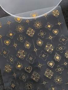 1片热压花复古线条花朵爱心星光美甲贴纸 5D浪漫优雅美甲贴花 自粘美甲装饰贴片 女士 - 彩色 - 查看 3