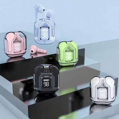 全新透明触控低延迟 TWS 无线耳塞和耳塞充电盒，运动/办公/游戏用途，USB-C 充电，5.3 半入耳式无线运动耳机，超长电池寿命，蓝牙耳机